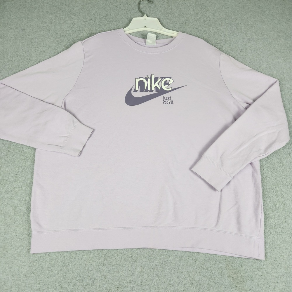 Nike Sportswear Club Fleece Sweatshirt Womens XXL Purple Graphic Logo Crewneck
